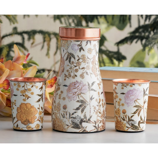 Copper Gold Printed Bedroom Bottle with 2 Glass Set – 900 ML Bottle & 300 ML Glass