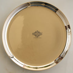 Handcrafted Pure Bronze Thali with China border, Dinnerware, Servware, Tableware, 2.54 cm,11.5 dia.