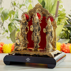 Brass Finish Ram Darbar Murti with Wooden Base for Home Temple
