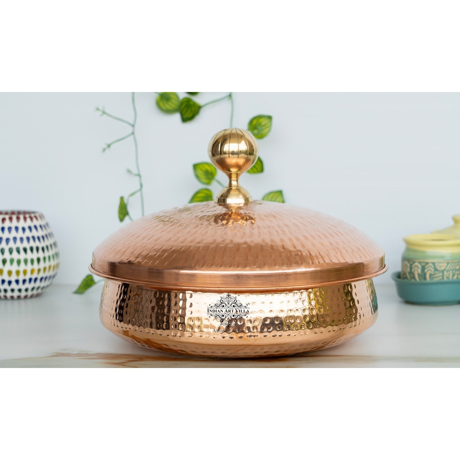 Steel Copper Handi with Copper Lid and Brass Knob, Copper Tableware