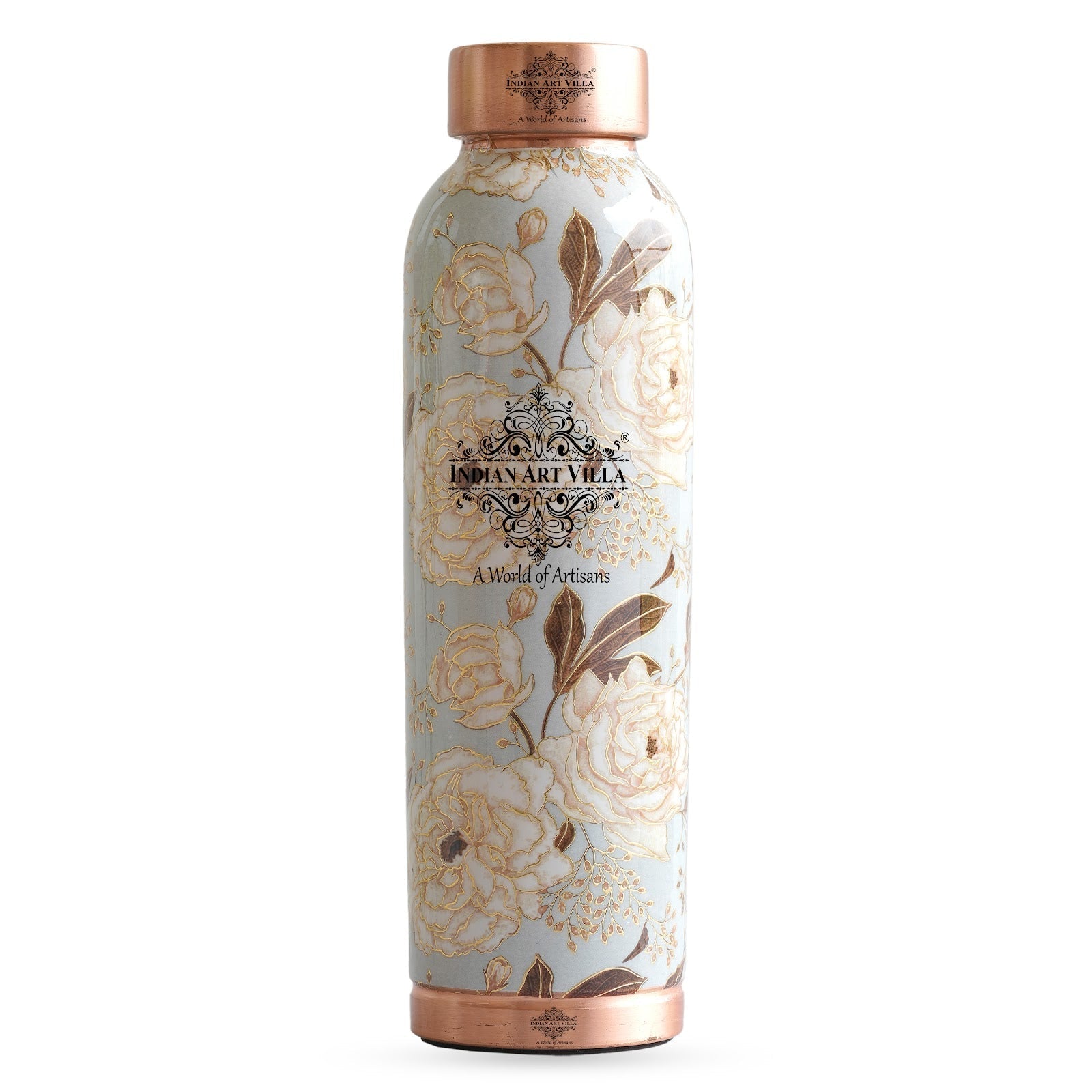 Pure Copper Water Bottle with Different Gold Print Designs, 900 ML