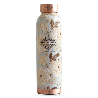 Pure Copper Water Bottle with Different Gold Print Designs, 900 ML