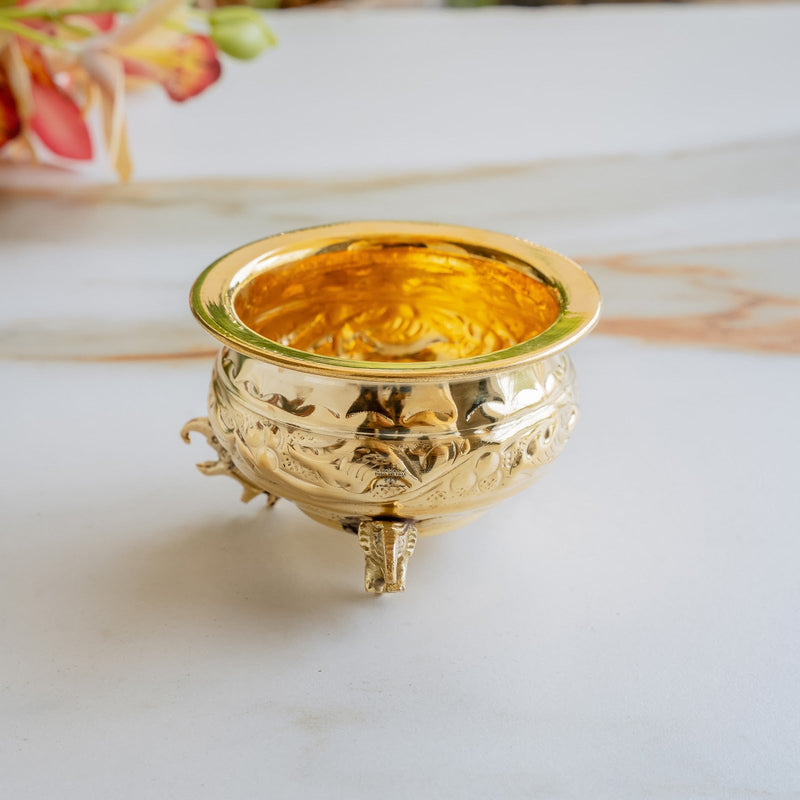 Pure Brass Mini Urli with Elephant-Head Legs For Home Décor - 250 ML