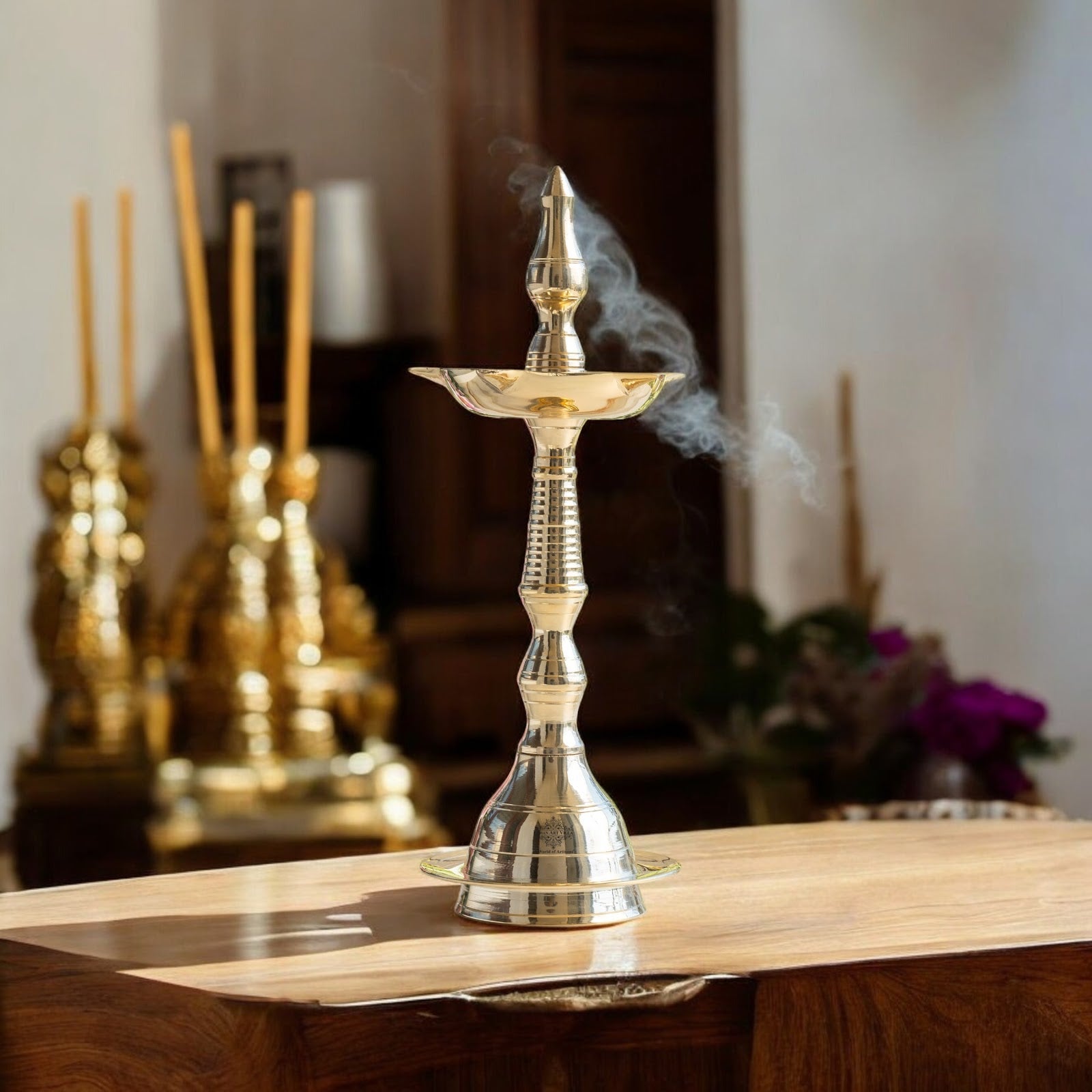 Pure Brass Stand/Pillar Diya/Deepak/Lamp/Lantern With Dome Design, Pooja, Home Decor & Diwali Gift Item