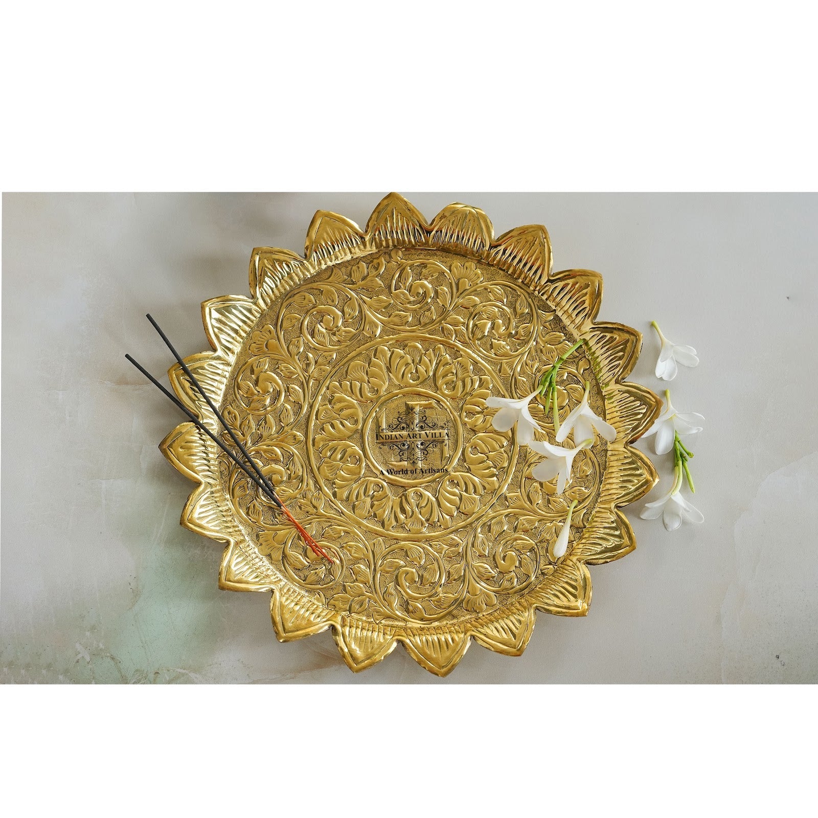 Pure Brass Sunflower Design Pooja Thali | Pooja Temple Home