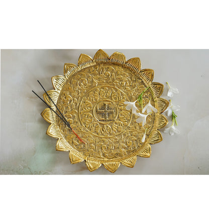 Pure Brass Sunflower Design Pooja Thali | Pooja Temple Home