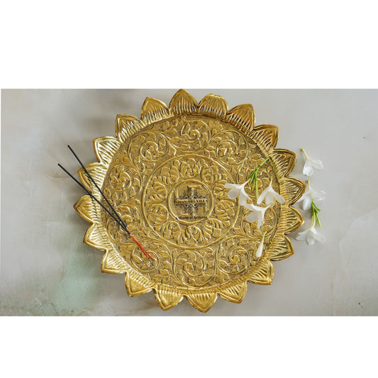 Pure Brass Sunflower Design Pooja Thali | Pooja Temple Home