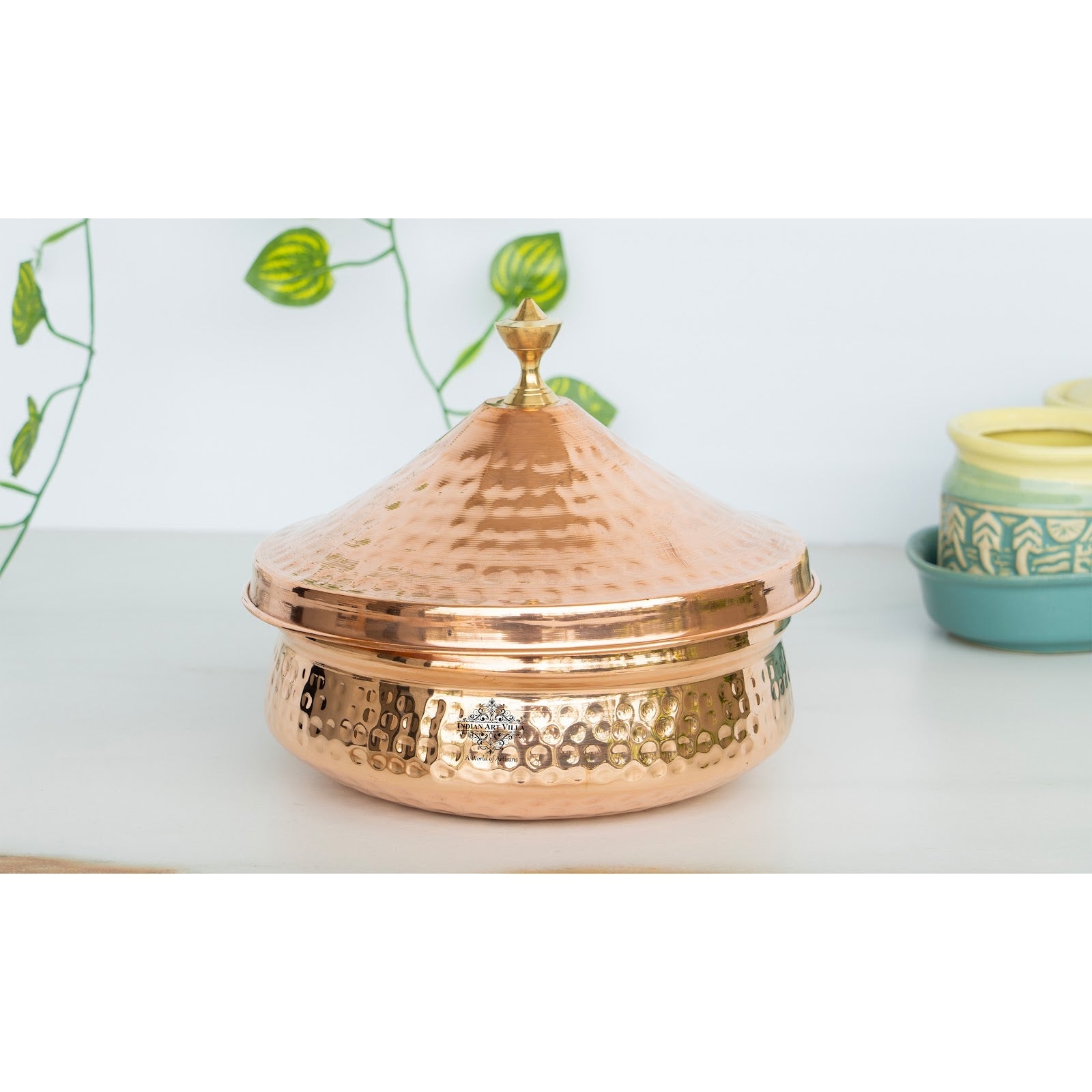 Steel Copper Handi with Copper Lid and Brass Knob, Copper Tableware