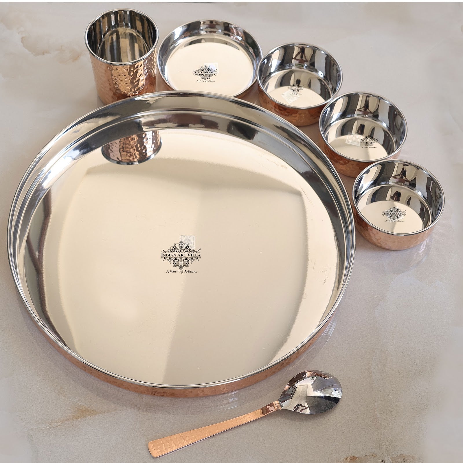Steel Copper Dinner Set With Antique Hammered Design