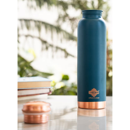 Copper Bottle with Silk Finish Lacquer Coating – Teal Blue Color, 900 ML