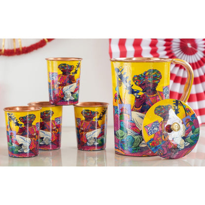 Pure Copper Printed Padharo Mhare Desh Jug & Glass Gift Set