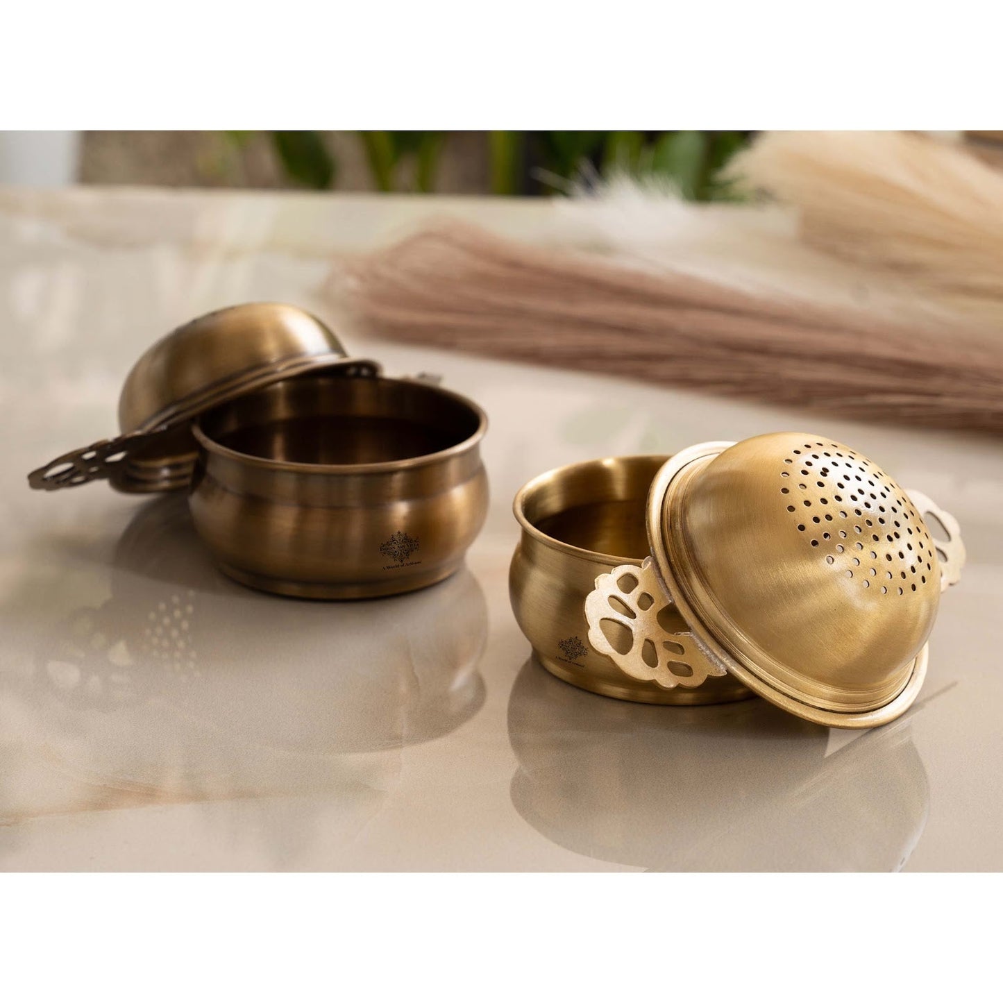 Brass Matt Finish Tea Infuser with Bowl Elegant Chai Chalani