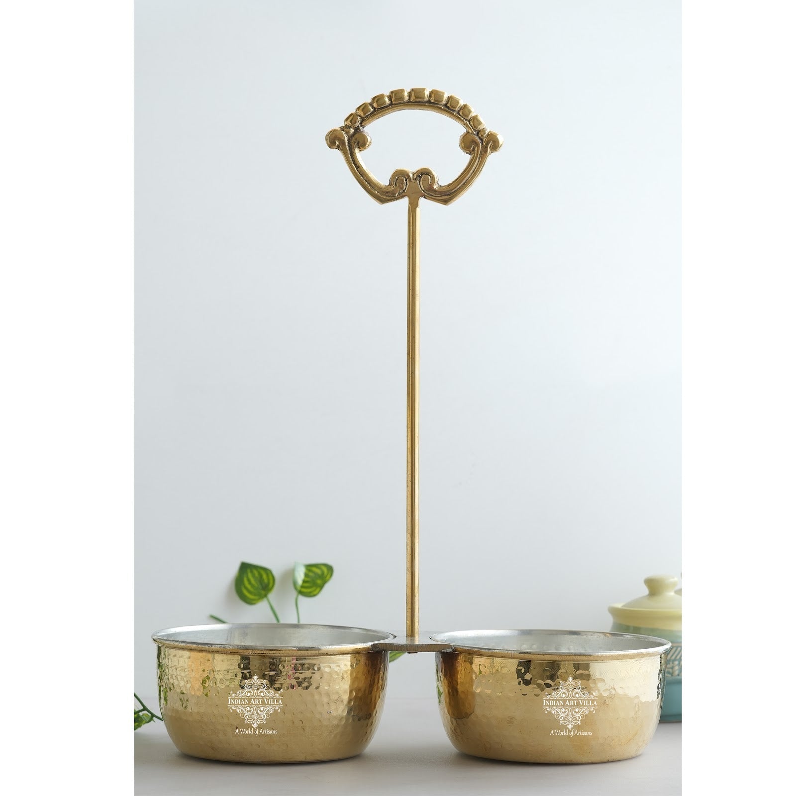 Handcrafted Pure Brass Hammered Design with Tin Lining, Vegetable Serving, 850 ml