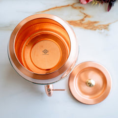Copper Water Pot with Hammered Lotus Design & Brass Tap – 5300 ML