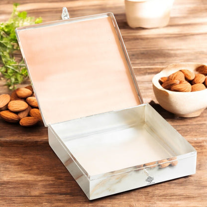 Silver Plated Copper Decorative Box with Ganesh Ji Mantra Design