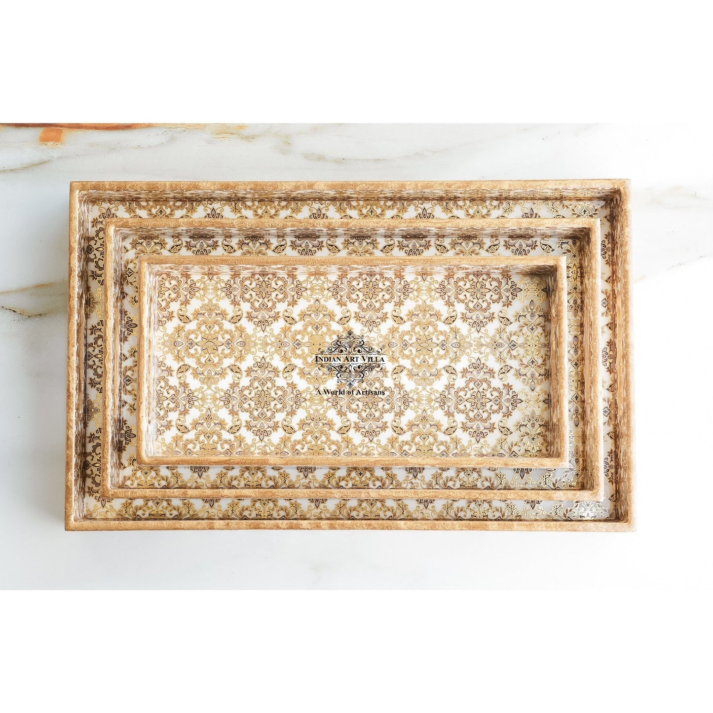 Wooden Tray Set of 3  Handcrafted Multipurpose Decorative Serving Platters