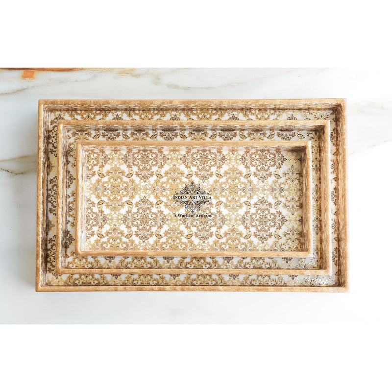 Wooden Tray Set of 3  Handcrafted Multipurpose Decorative Serving Platters