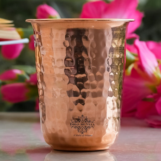 Pure Copper Hammered | Flower Design Glass 300ml