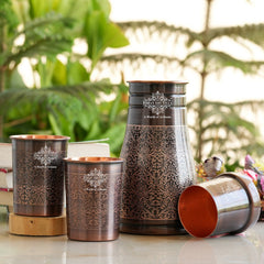 Copper Bedroom Antique Dark Finished Bottle with 2 Copper Glass