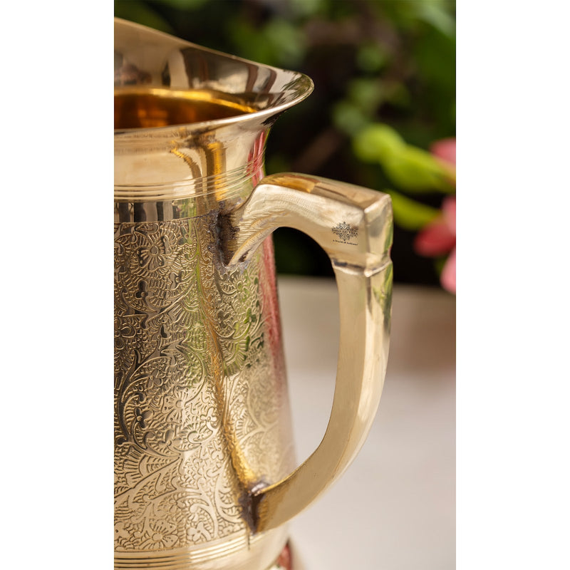 Pure Brass Embossed Design Jug | Handcrafted Pitcher | 1050 ML