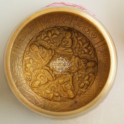 Handcrafted Brass Tibetan Singing Bowl with Sacred Engravings & Inside Budha Design, Diameter-10cm