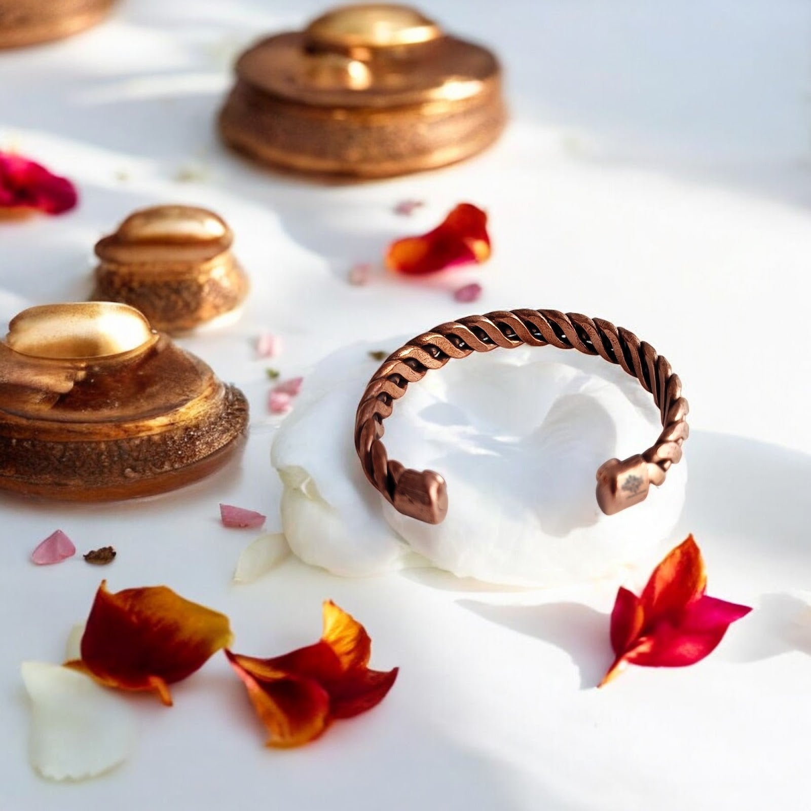 Pure Copper Spiral & Dots Bangle Handcrafted Adjustable Bracelet for Men & Women