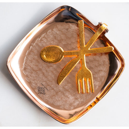 Brass and Copper Finish Napkin Holder with Golden Cutlery Design – Elegant Table Accessory for Dining, Kitchen, Office, and Gifting