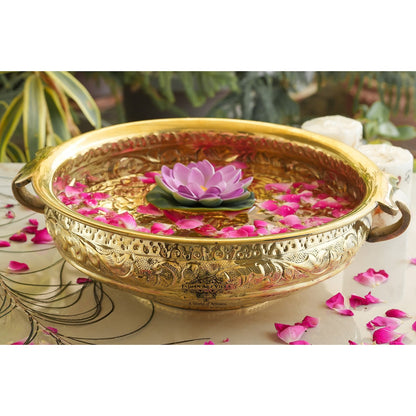 Pure Brass Embossed Design Urli  5Ltr.