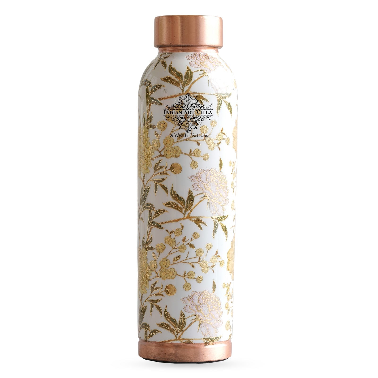 Pure Copper Water Bottle with Different Gold Print Designs, 900 ML