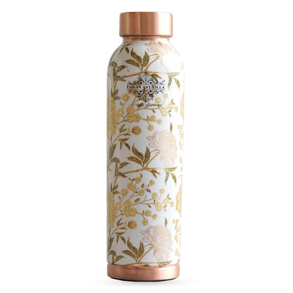 Pure Copper Water Bottle with Different Gold Print Designs, 900 ML