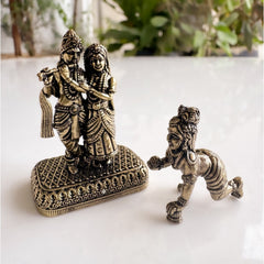 Pure Brass Miniature Radha Krishna With Laddu Gopal Ji Combo