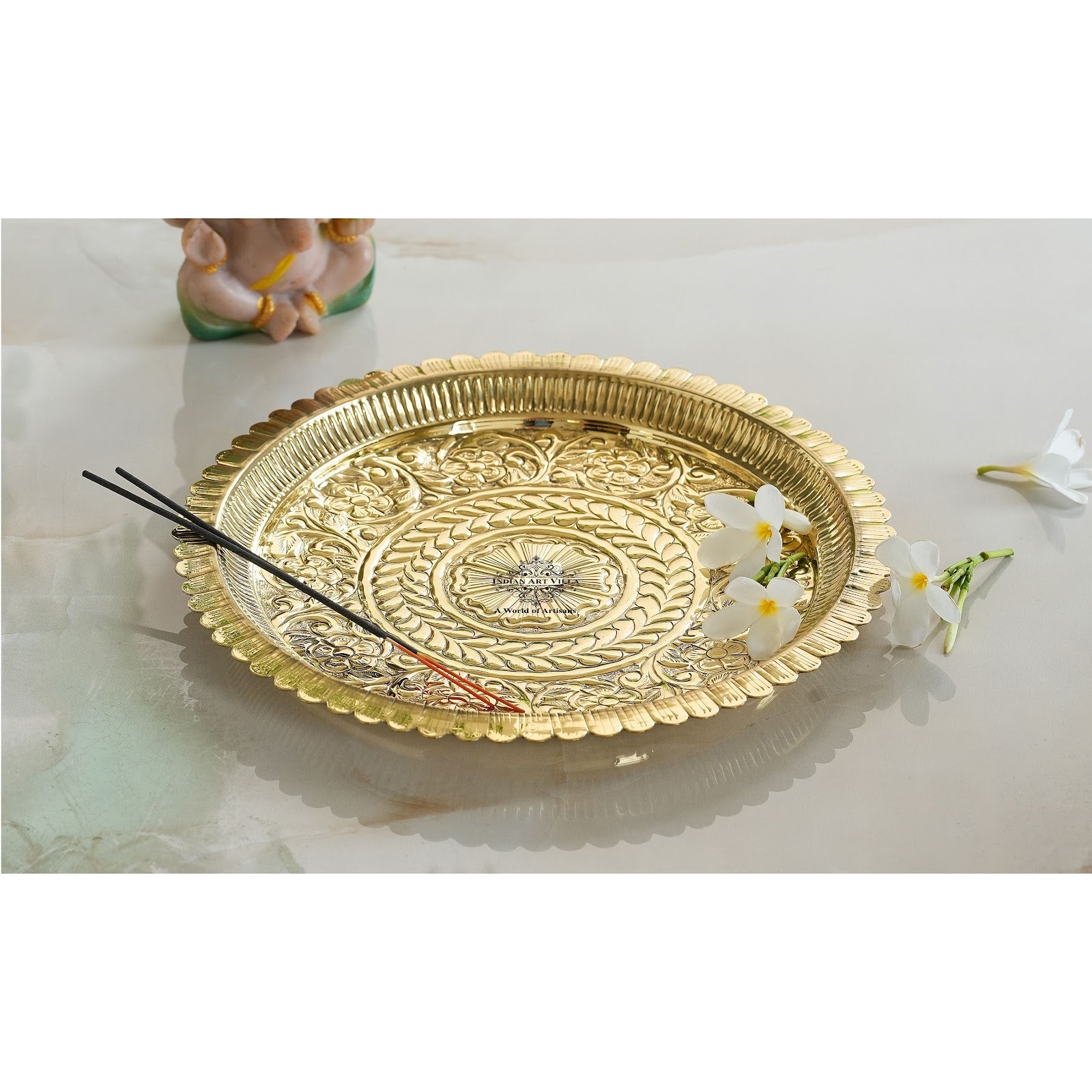 Pure Brass Flower Design Pooja Thali Plate,Poojan Temple Home