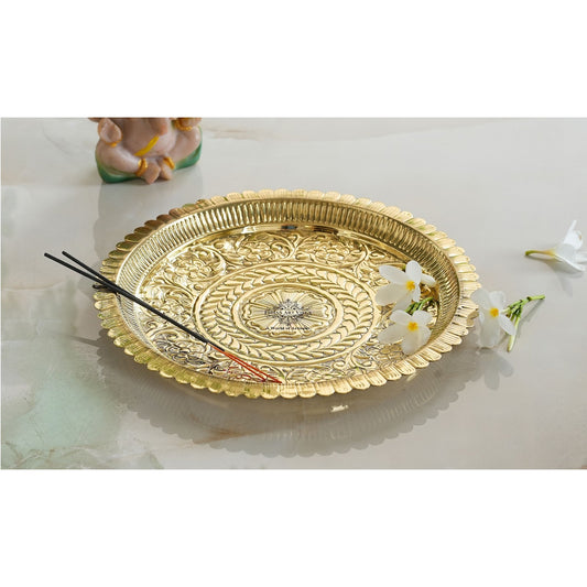 Pure Brass Flower Design Pooja Thali Plate,Poojan Temple Home
