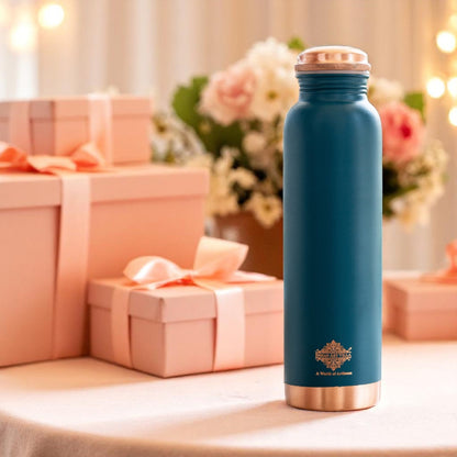 Copper Bottle with Silk Finish Lacquer Coating – Teal Blue Color, 900 ML