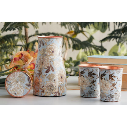 Copper Gold Printed Bedroom Bottle with 2 Glass Set – 900 ML Bottle & 300 ML Glass