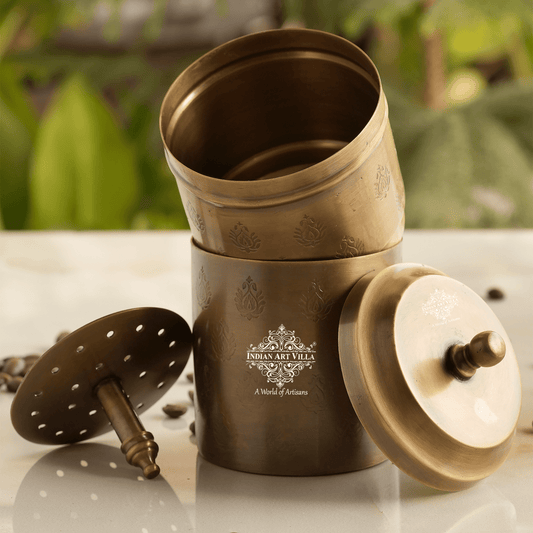 Pure Brass Coffee Filter Antique Dark Finished Embossed Design Medium Size