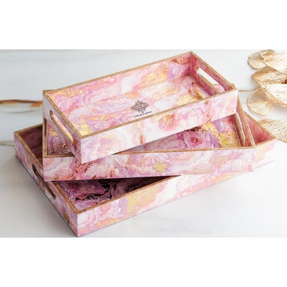 Wooden Tray Set of 3  Handcrafted Multipurpose Decorative Serving Platters