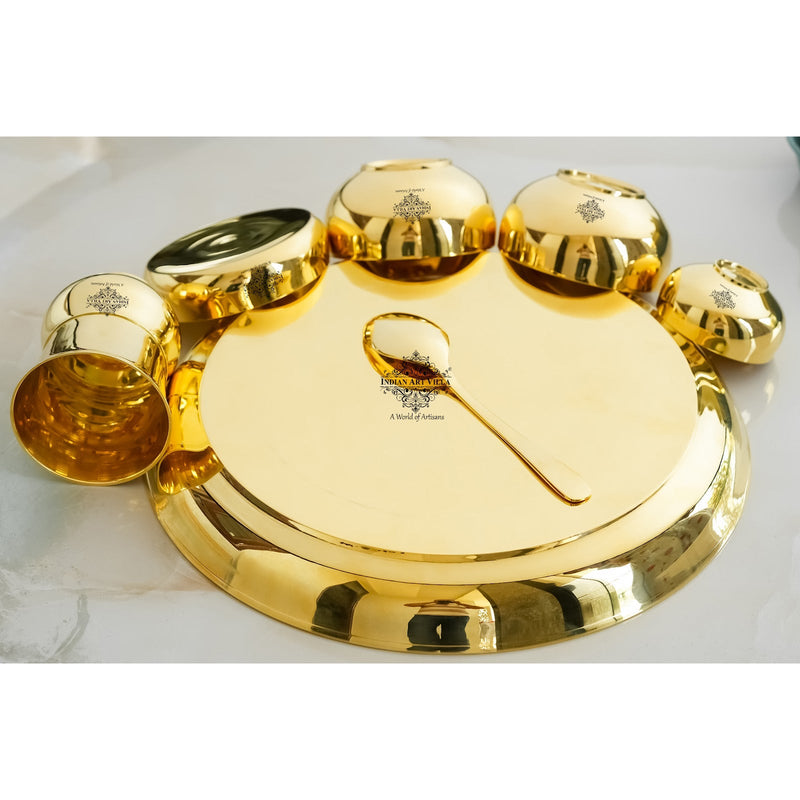 Pure Brass Dinner Set Shine FInish Design Set of 7 Piece, 30.48 cm thali