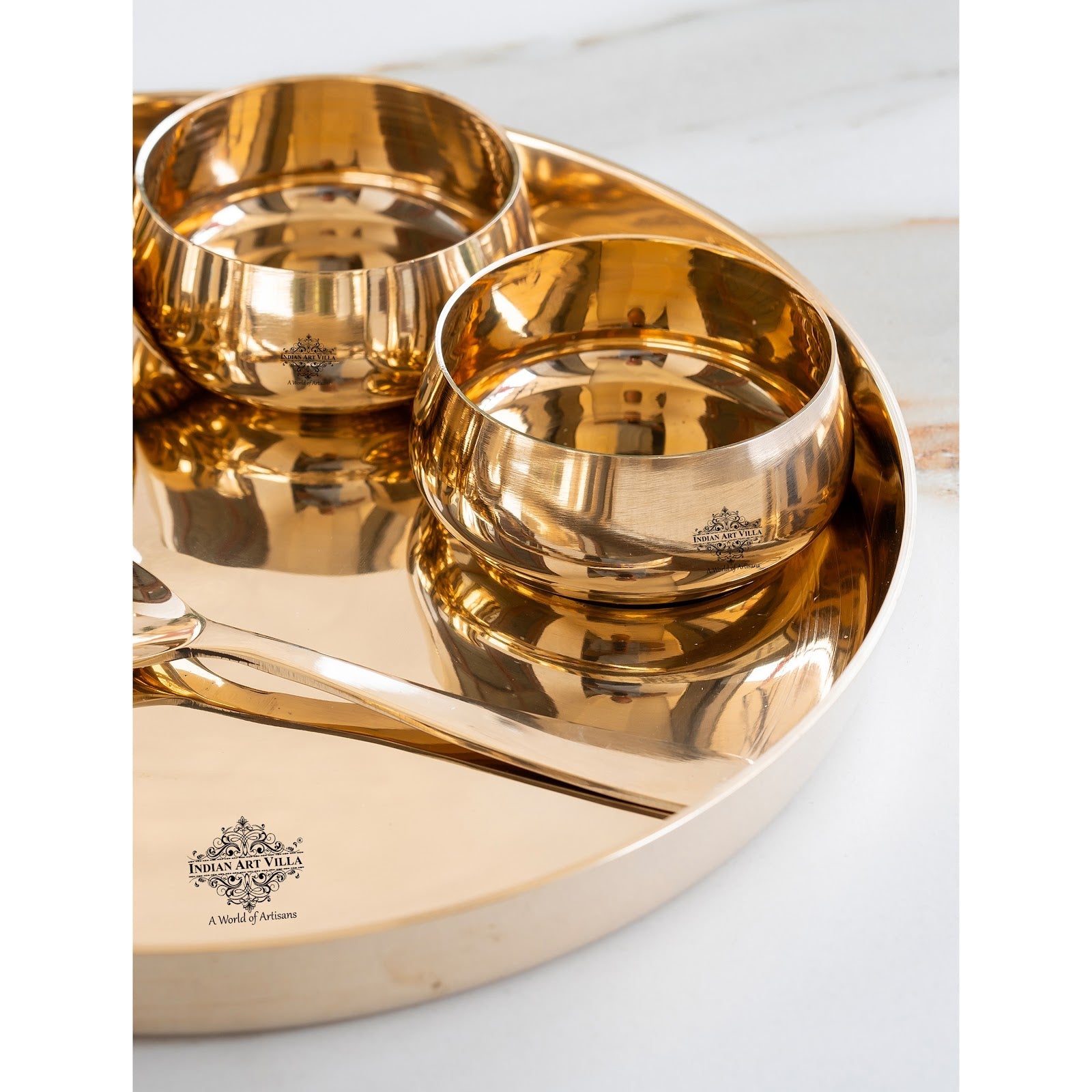 Bronze 6-Piece Dinner Set – Shine Finish Design Thali set, Traditional Indian Dinnerware for Home & Special Occasions