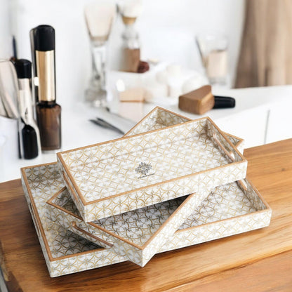 Wooden Tray Set of 3  Handcrafted Multipurpose Decorative Serving Platters