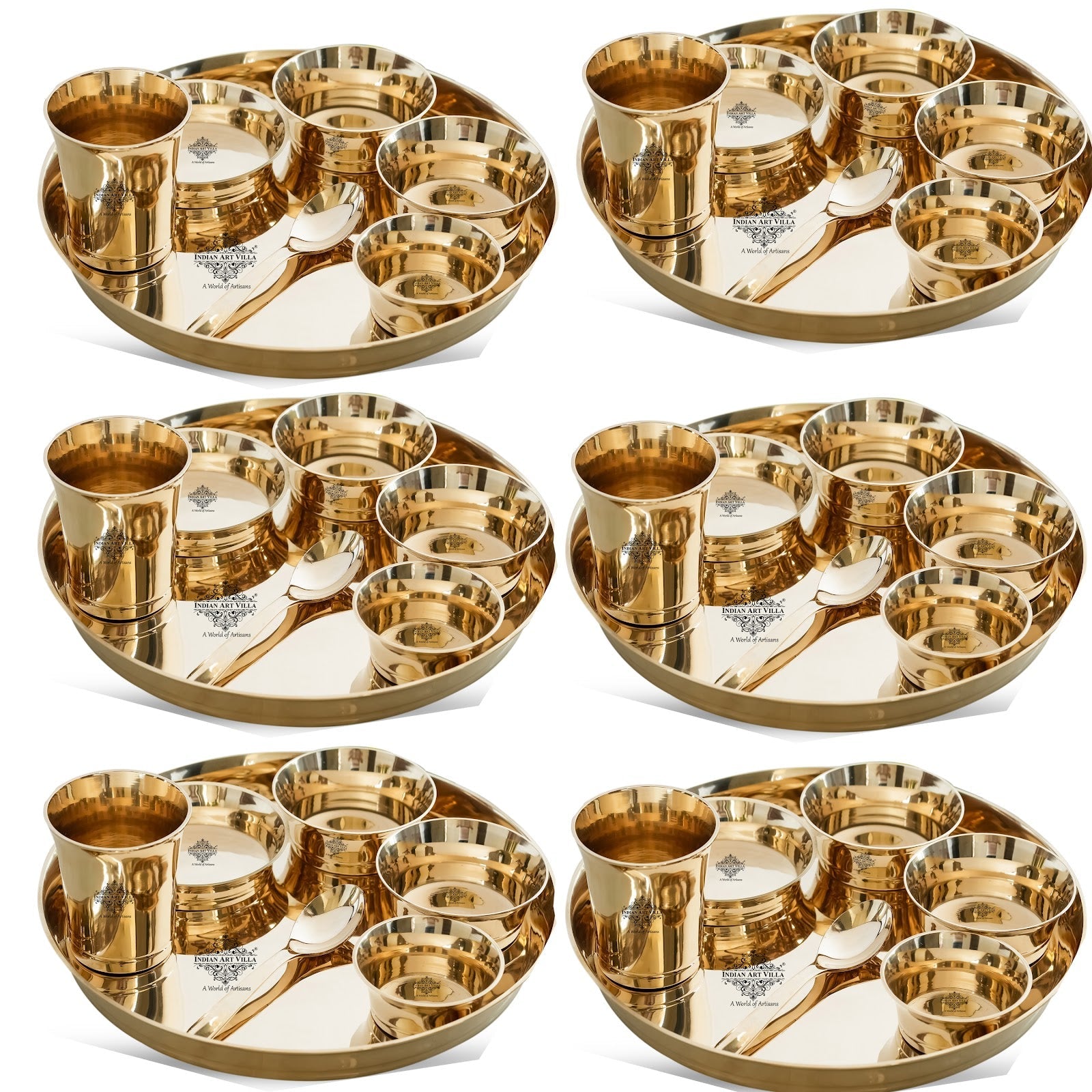 Handmade Pure Bronze Shine Finish Design Thali Set|Dinner Set, 7 Piece