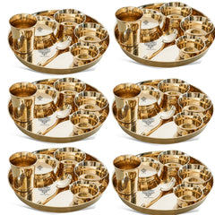 Handmade Pure Bronze Shine Finish Design Thali Set|Dinner Set, 7 Piece