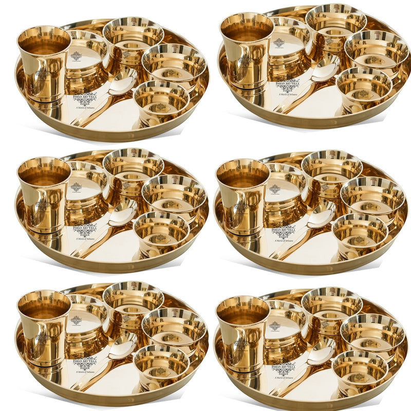 Handmade Pure Bronze Shine Finish Design Thali Set|Dinner Set, 7 Piece
