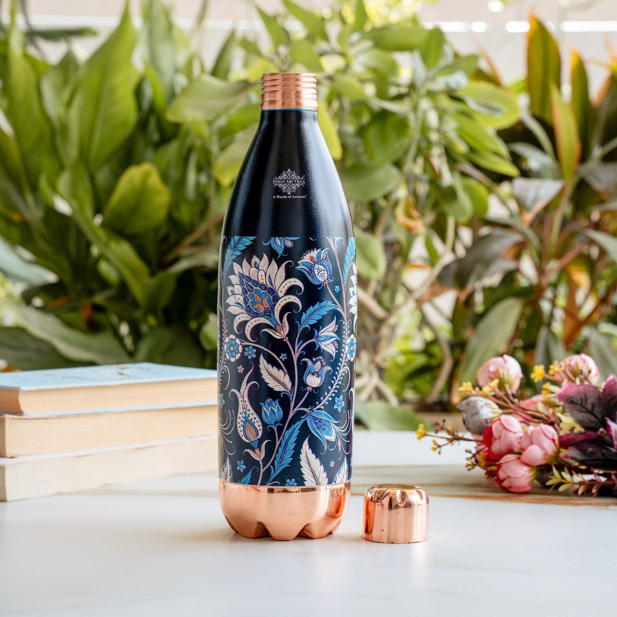 Copper Kalakriti Midnight Tulip Printed Bottle-1050 ML