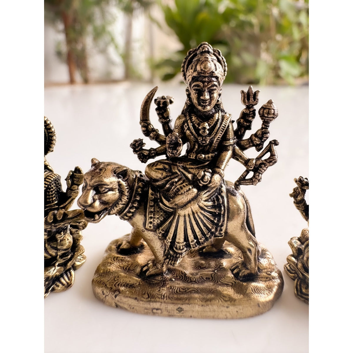 Pure Brass Miniature Durga Lakshmi Saraswati Combo - Navratri Tridevi Combo