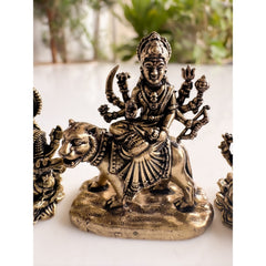 Pure Brass Miniature Durga Lakshmi Saraswati Combo - Navratri Tridevi Combo