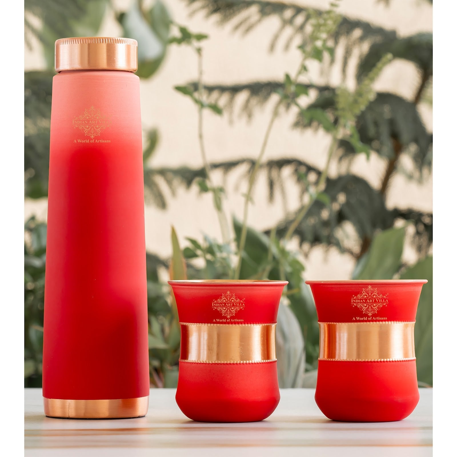 Pure Copper Bottle Pyramid  Shape With 1 Bottle &  2 Glass Set
