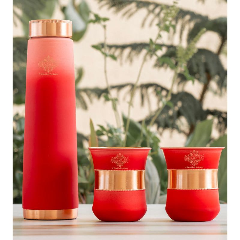 Pure Copper Bottle Pyramid  Shape With 1 Bottle &  2 Glass Set