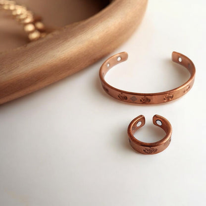Pure Copper Om Design Bangle with Magnet & Matching Ring