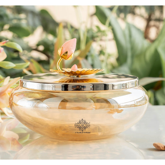 Silver Plated Decorative Bowl with Lotus Bird Flower Design – Elegant Bowl for Table Décor, Serving Snacks, Dry Fruits